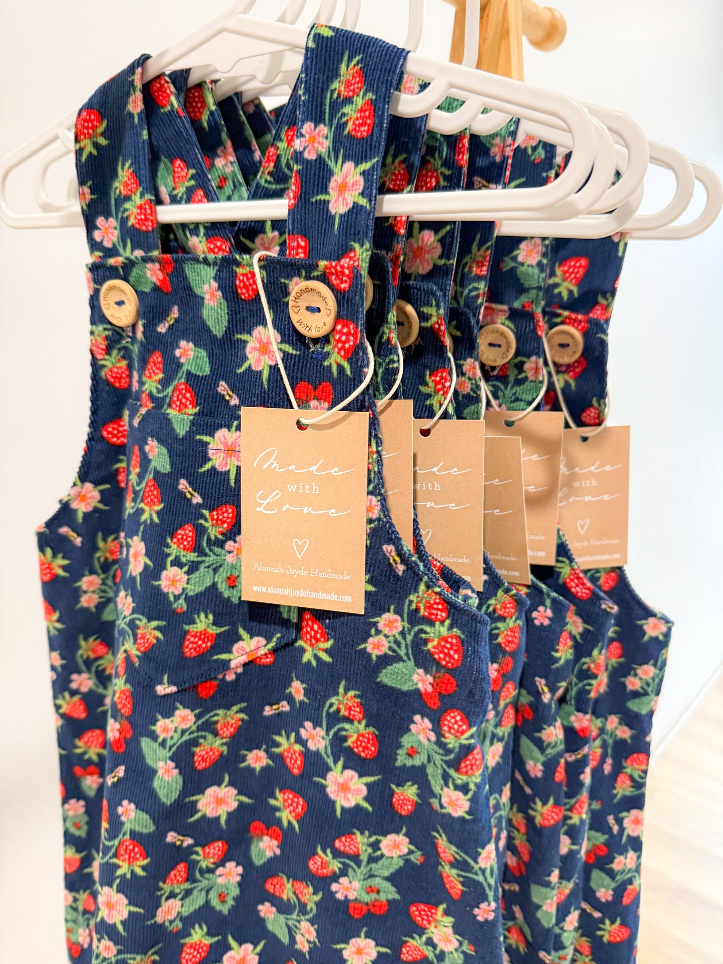 Cord Overalls - Navy Strawberries