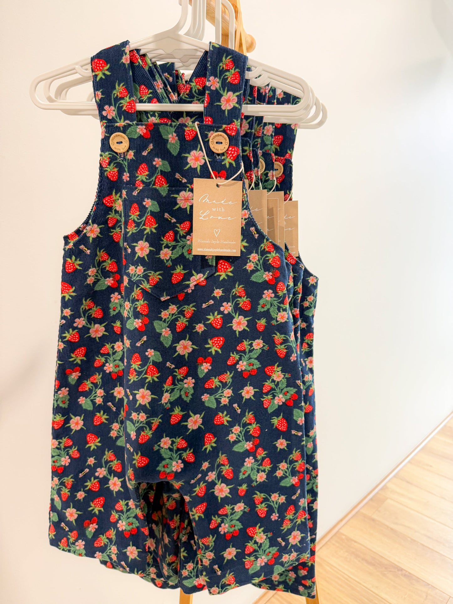 Cord Overalls - Navy Strawberries