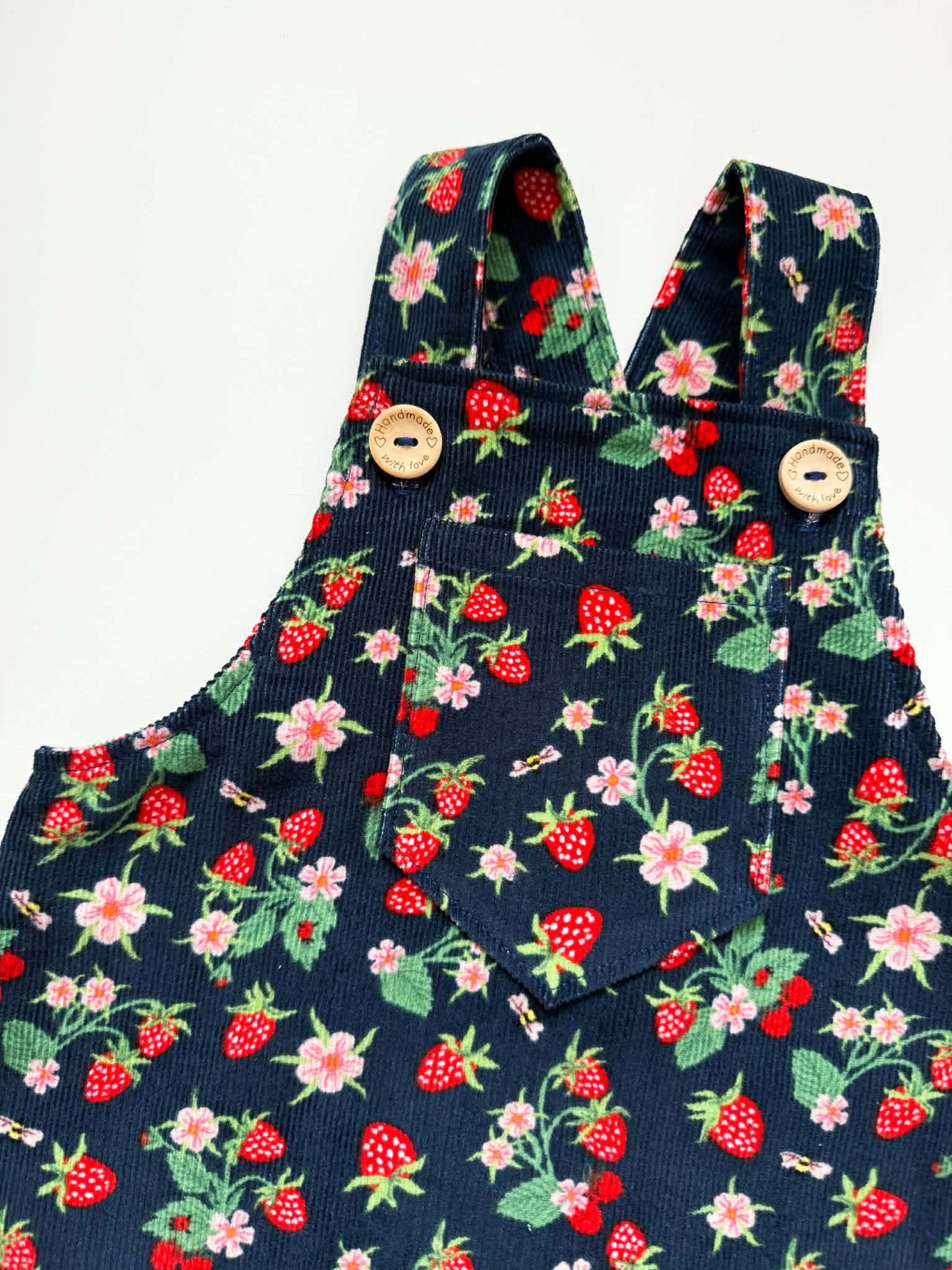 Cord Overalls - Navy Strawberries