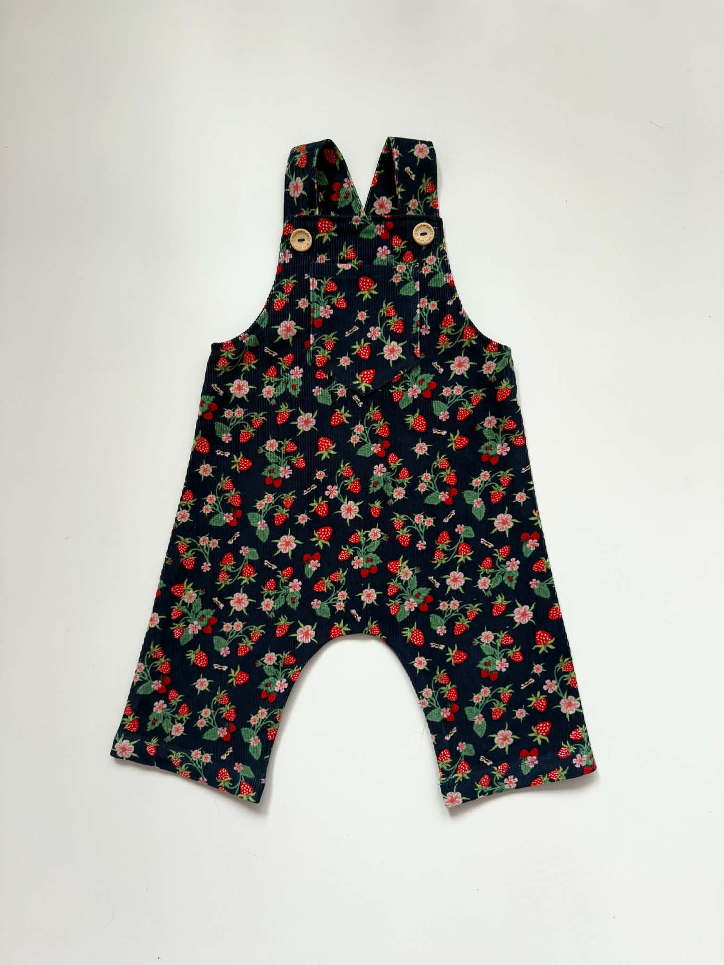 Cord Overalls - Navy Strawberries