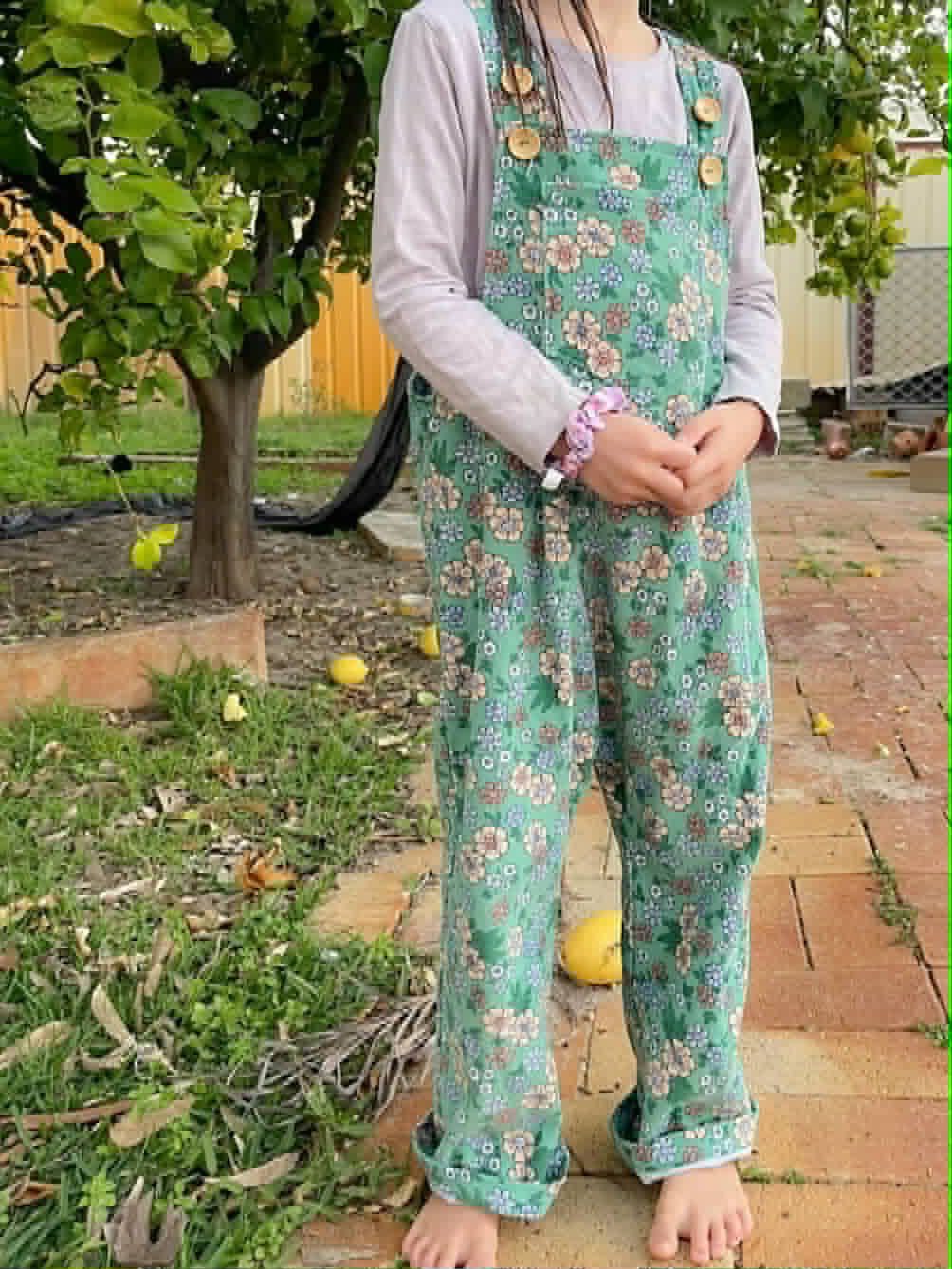 Cord Overalls - Mint Floral