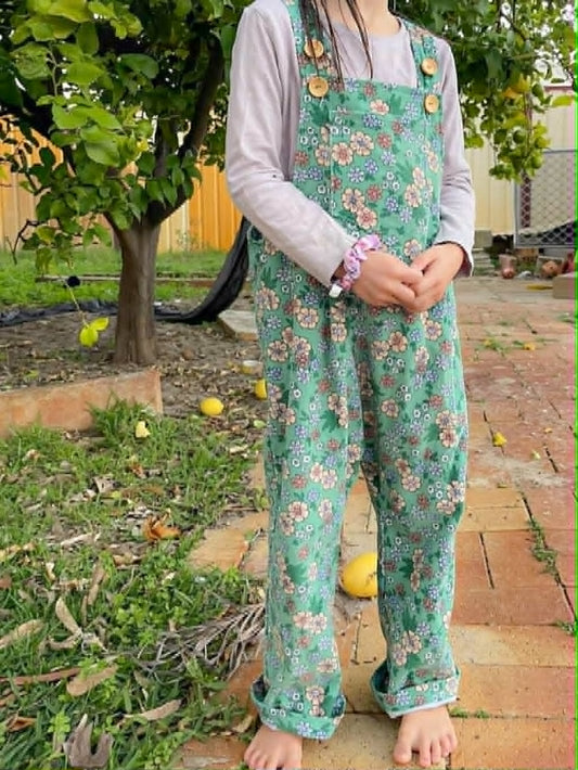 Cord Overalls - Mint Floral